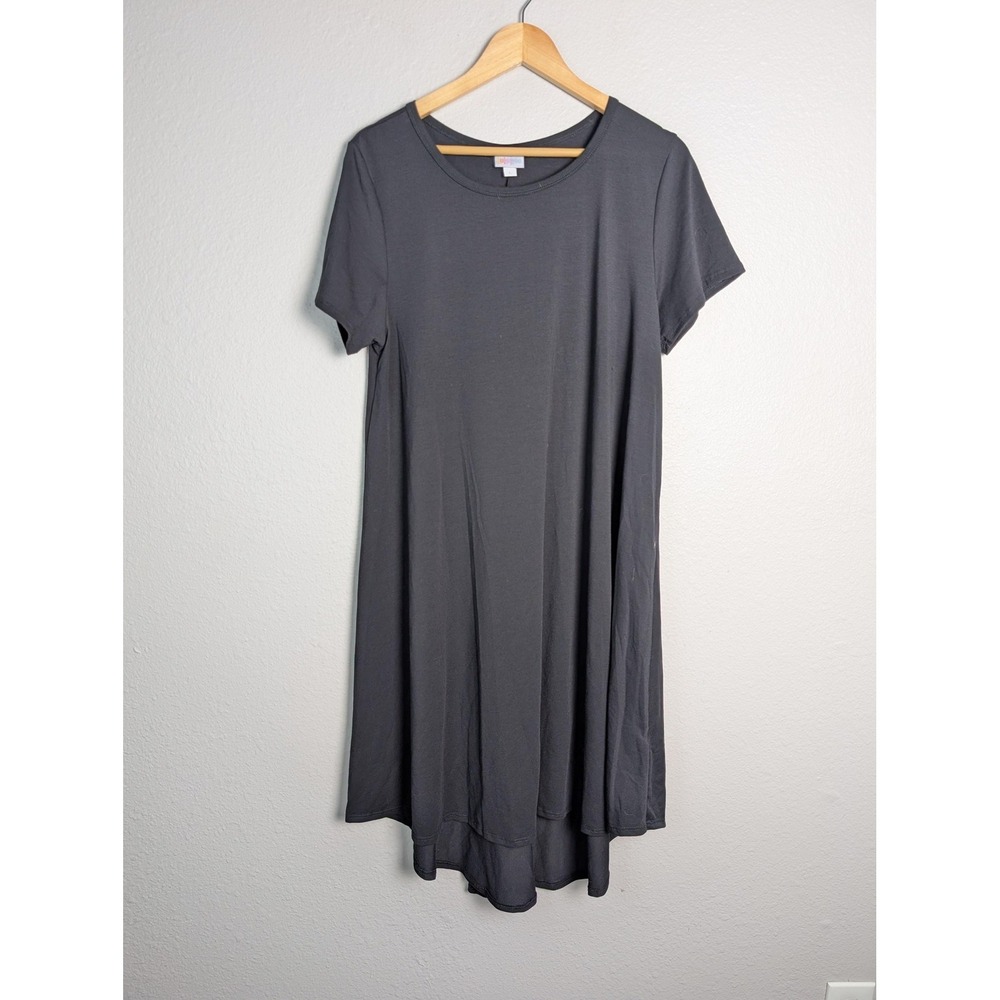 LuLaRoe‎ Dress Womens L Gray Midi T-Shirt Dress Round Neck Jersey Layered USA